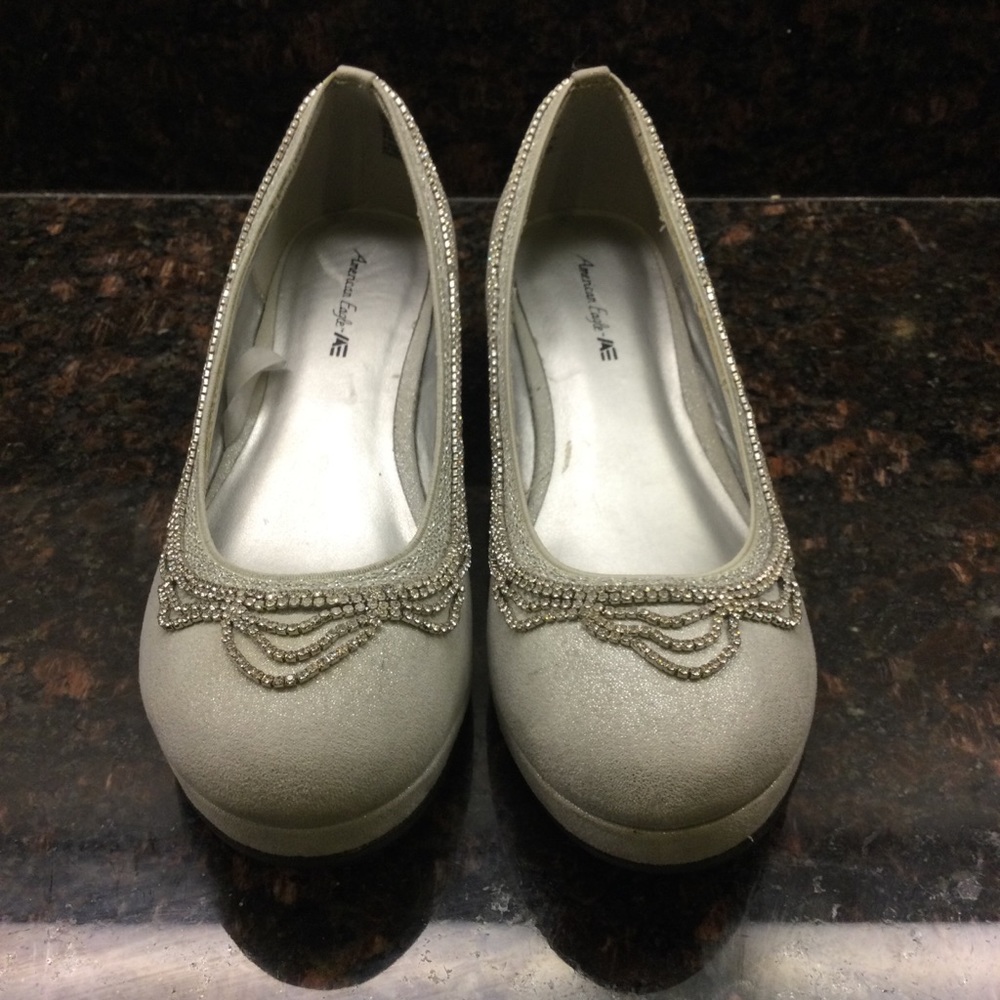 ❌SOLD❌ Customized America Eagle Rhinestone Silver Wedges - Girls Size 1